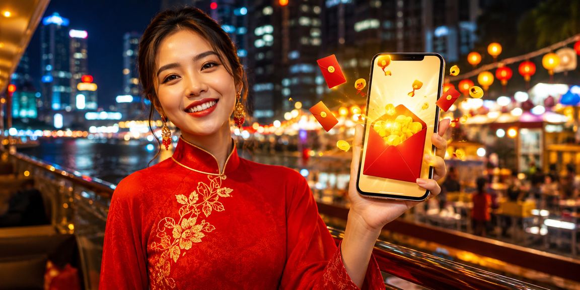 Người phụ nữ áo dài tại TP.HCM nhận phong bì đỏ may mắn trong dịp Tết