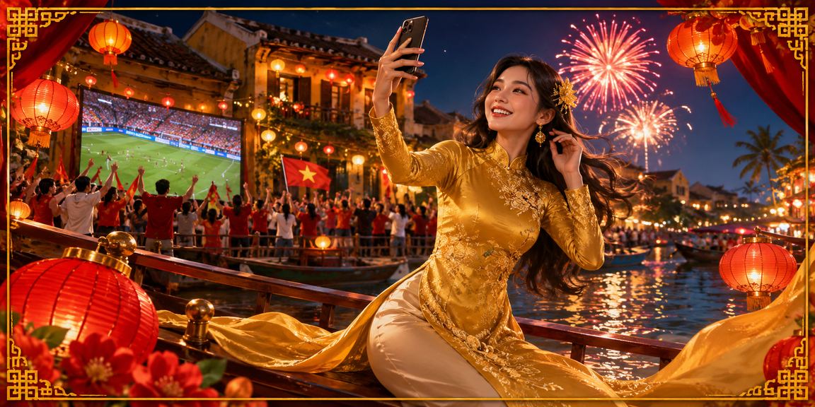 Người phụ nữ áo dài tại Hội An sử dụng điện thoại để chơi casino di động